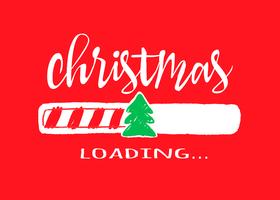 Progress bar with inscription - Christmas loading.in sketchy style on red background. Vector christmas illustration for t-shirt design, poster, greeting or invitation card.
