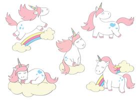 Magic cute unicorns set  in cartoon style. Doodle unicorns  for cards, posters, t-shirt prints, textile design vector