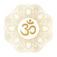 Golden Aum Om Ohm symbol in decorative round mandala ornament, perfect for t- shirt prints, posters, textile design, typography goods. vector