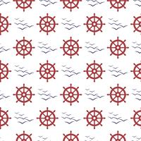 Nautical seamless pattern with wheel and birds.