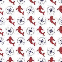 Nautical seamless pattern with whale and compass. vector