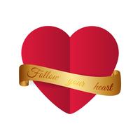 Motivational design. Paper cut style red heart with golden ribbo vector