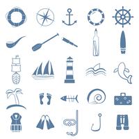 ocean line art icons set vector