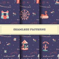 Set of amusement park seamless patterns with rides vector