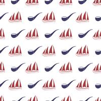 Nautical seamless pattern with ship and tobacco pipe. vector