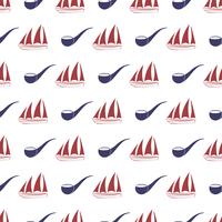 Nautical seamless pattern with ship and tobacco pipe. vector