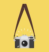 hanging old camera  in a flat style with strap