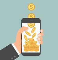 hand holding smartphone Money falling vector