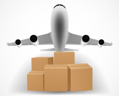 airplane delivery concept with pile of packages