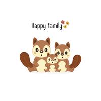 Happy squirrel family with a little squirrel in the middle.  vector