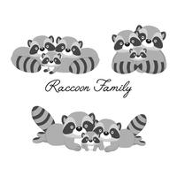 Happy animal family. Dad, mom, baby raccoons cartoon.  vector