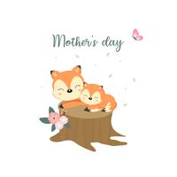 Cute animals for Mother's Day. Foxes mom and baby. vector