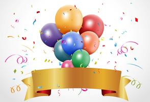 Celebración de cumpleaños colorida con globo y cinta vector