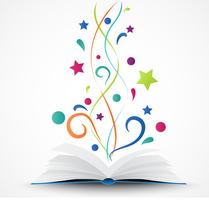Book opened .abstract with colorful star and wave vector