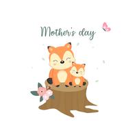 Cute animals for Mother's Day. Foxes mom and baby. vector