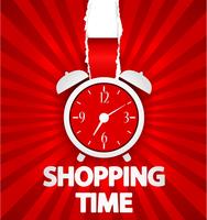 Shopping time poster design with alarm clock vector