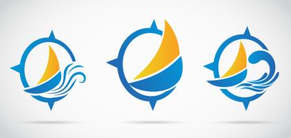 Yacht Icon set .with nautical wave vector