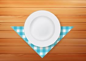 Plate with napkin on wood background vector