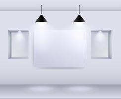 Gallery Interior with empty frame on wall and spotlights vector