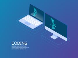 coding with laptop vector isometric