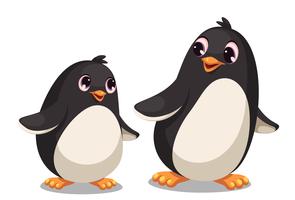 Linda mamá y bebé pingüino de dibujos animados