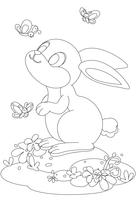 Cute rabbit with butterfly cartoon outline drawing