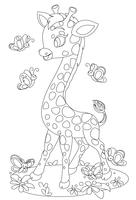 Cute giraffe playing with butterflies vector