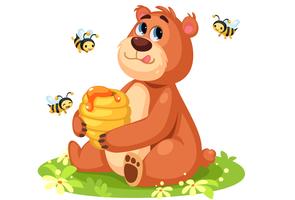 Dibujos animados lindo oso sosteniendo una colmena de abejas vector