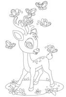 Cute baby deer and butterflies vector