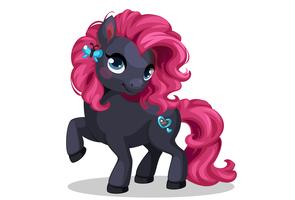 Pequeño pony de color negro con estilo hermoso