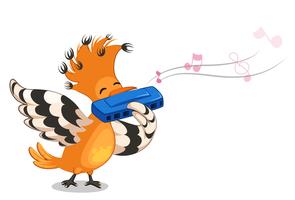 Hoopoe bird playing mouth organ cartoon vector