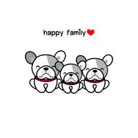 Cute mother father and baby dog.  Happy animal family cartoon vector illustration. 