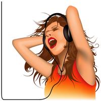 Young Woman Wearing Headphones and Singing
