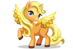 Cute little baby unicorn with beautiful golden hairstyle and wings vector