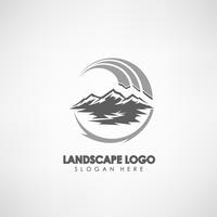 Landscape concept logo template with mountain symbol. Label template for company, sport, travels, and other. Vector illustration