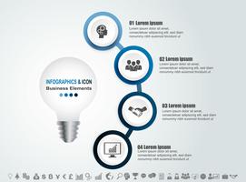 Infographic business timeline process and icons template. Design with Light bulb, idae marketing can be used for workflow layout, report, . Business concept with 4 options, steps or processes. Vector. vector