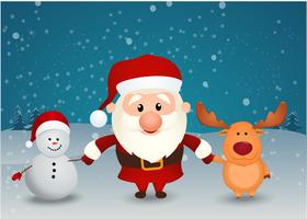 santa claus reindeer and snowman holding hands vector