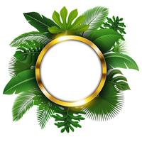 Round golden banner with text space of Tropical Leaves. Suitable for nature concept, vacation, and summer holiday. Vector Illustration
