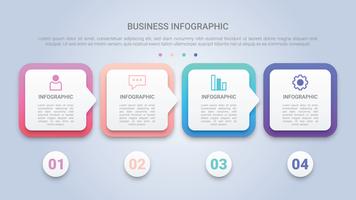 Plantilla de infografía 3D para empresas con etiqueta multicolor de cuatro pasos vector