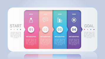 Infografía moderna plantilla para negocios con cuatro pasos etiqueta multicolor vector