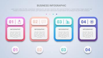 Plantilla de infografía limpia 3D para empresas con etiqueta multicolor de cuatro pasos vector