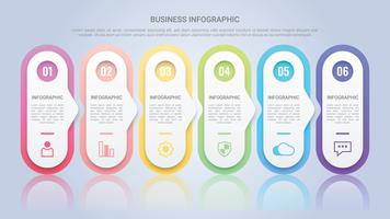 Plantilla de infografía para empresas con seis pasos etiqueta multicolor vector