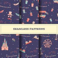 Set of amusement park seamless patterns with rides vector