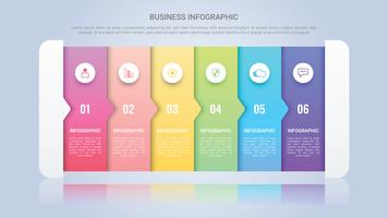 Infografía moderna plantilla para negocios con seis pasos etiqueta multicolor vector