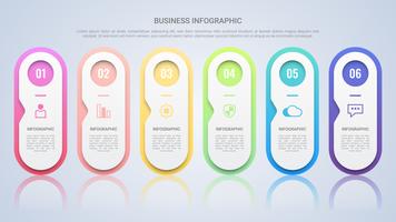 Limpie la plantilla de infografía colorida para negocios con seis pasos de etiqueta multicolor vector