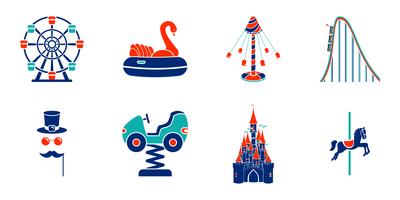 Set of line art amusement park ride icons. vector