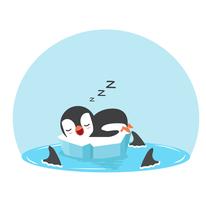 Cute Penguin sleep with fin sharks vector