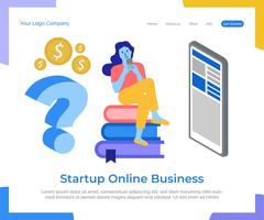 Startup online business landing page vector background.