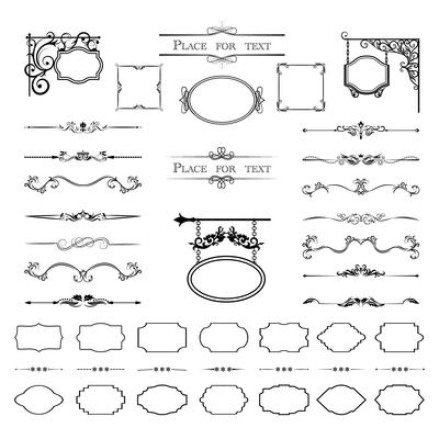 Calligraphic design elements. Dividers, frames of different shapes. Vector