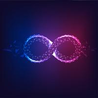 Futuristic glowing low polygonal purple to blue infinity symbol isolated on dark background. vector